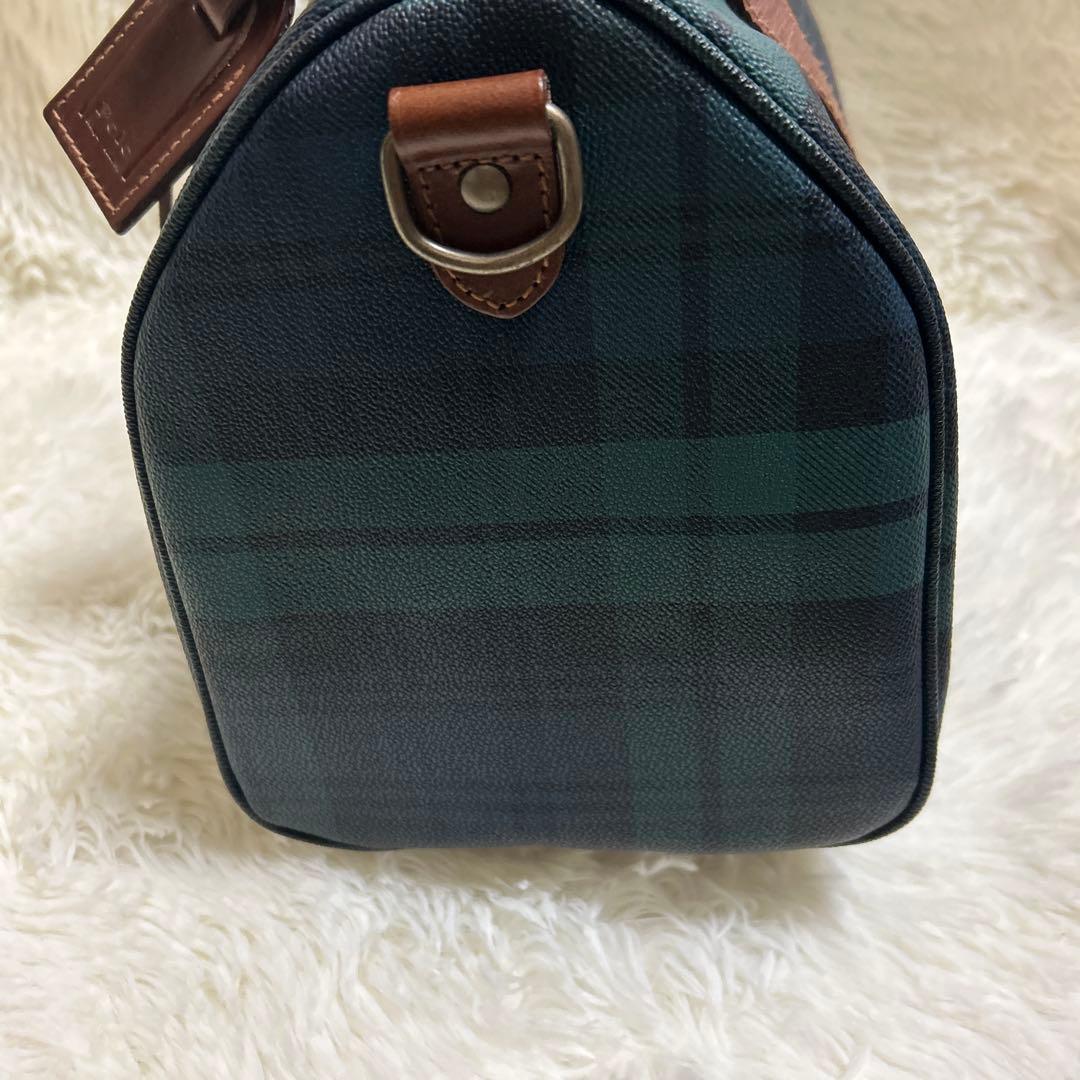 ポロラルフローレン ミニボストンバッグ PVC レザー グリーンチェック