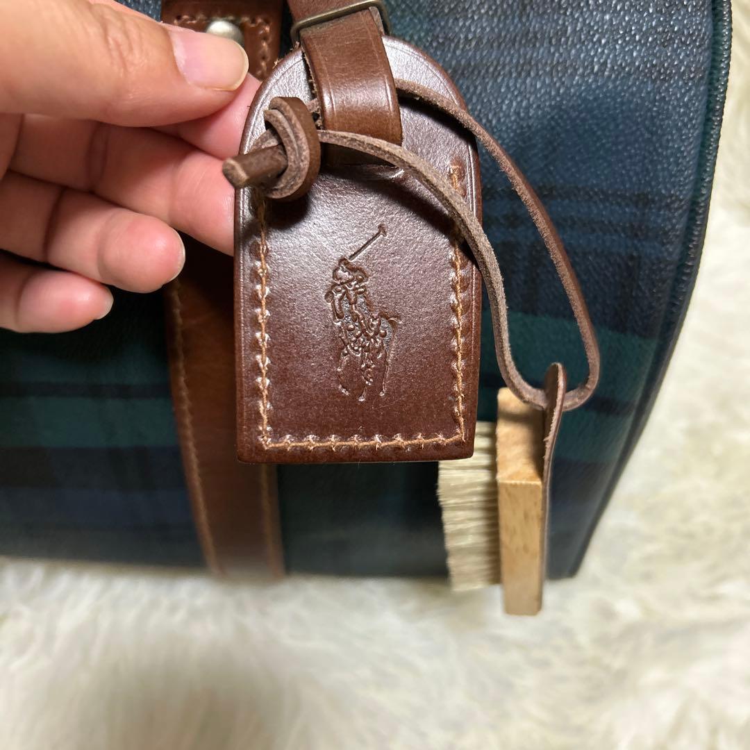 ポロラルフローレン ミニボストンバッグ PVC レザー グリーンチェック