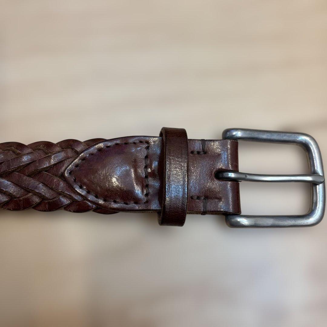 ホワイトハウスコックス　レザー編み込みベルト 75cm ブラウン