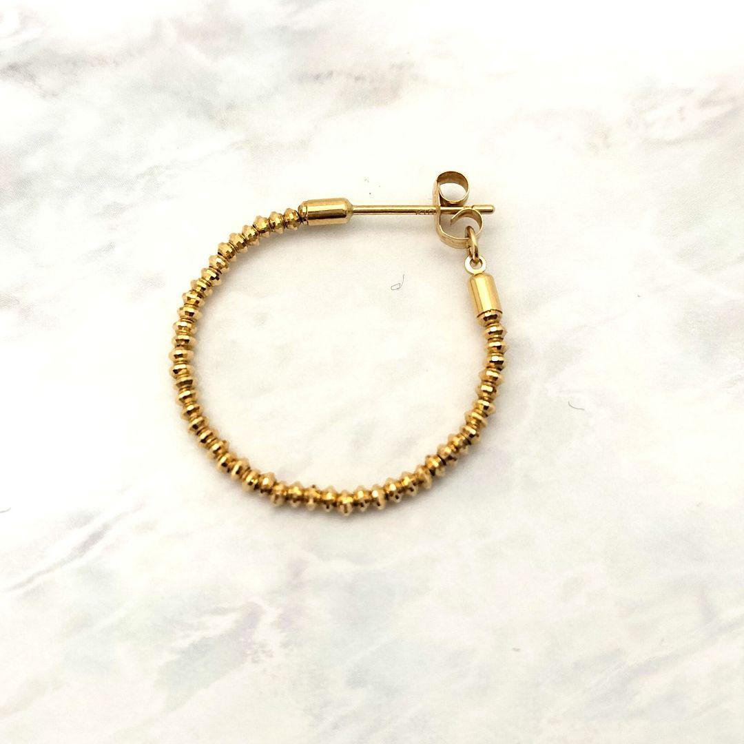 タイムセール♡K18 フー ピアス ワッカ 落ちないキャッチゴールドカットビーズ