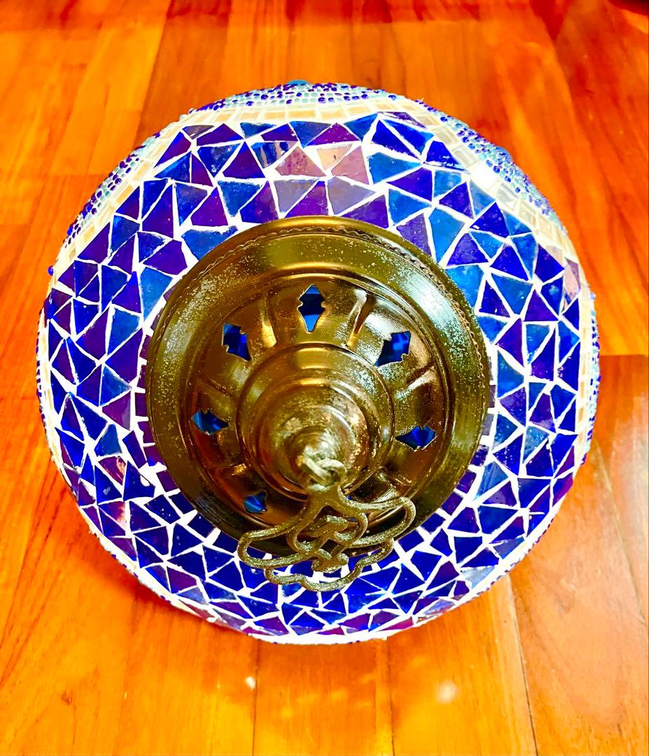 トルコランプ 美品 希少 吊り下げ ブルー　青　ガラスビーズ 引掛シーリング