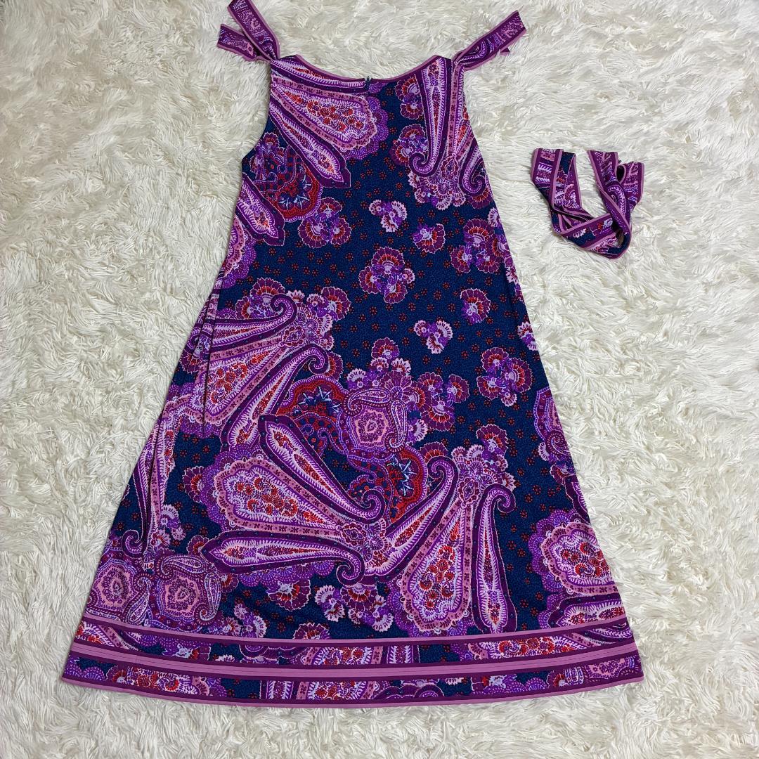 【美品】レオナール　LEONARD　ノースリーブ　リボンワンピース　ペイズリー柄