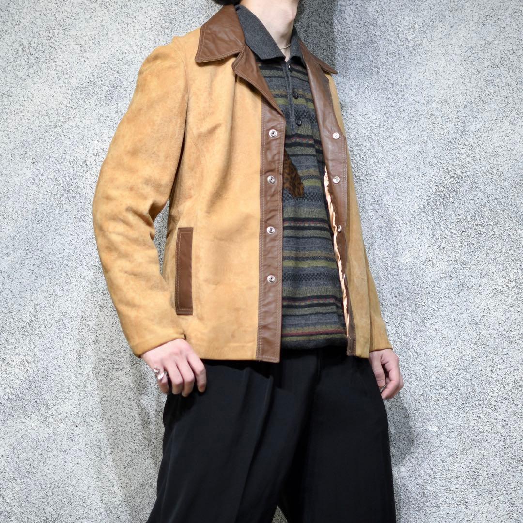 古着 70's ヌバックレザー レザージャケット ベージュ ジャケット デザイン