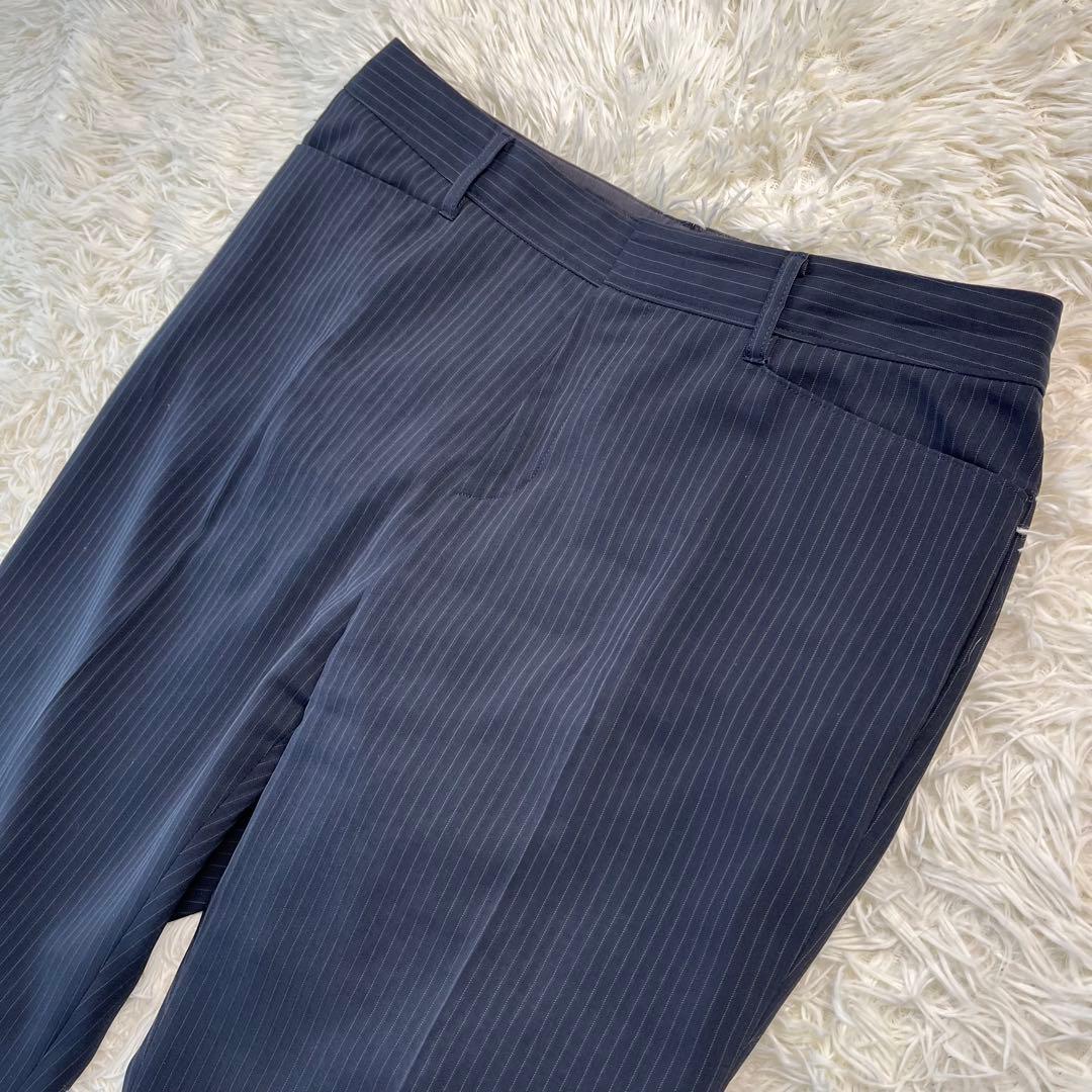 INDIVI ノーカラー パンツ スーツ セットアップ ストライプ 42 XL