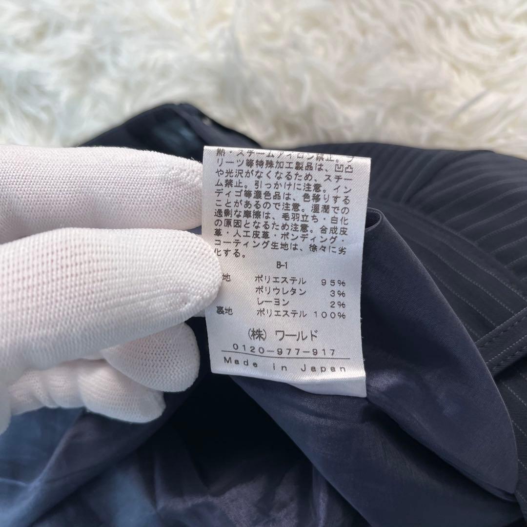 INDIVI ノーカラー パンツ スーツ セットアップ ストライプ 42 XL