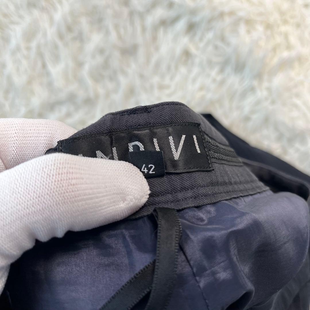 INDIVI ノーカラー パンツ スーツ セットアップ ストライプ 42 XL