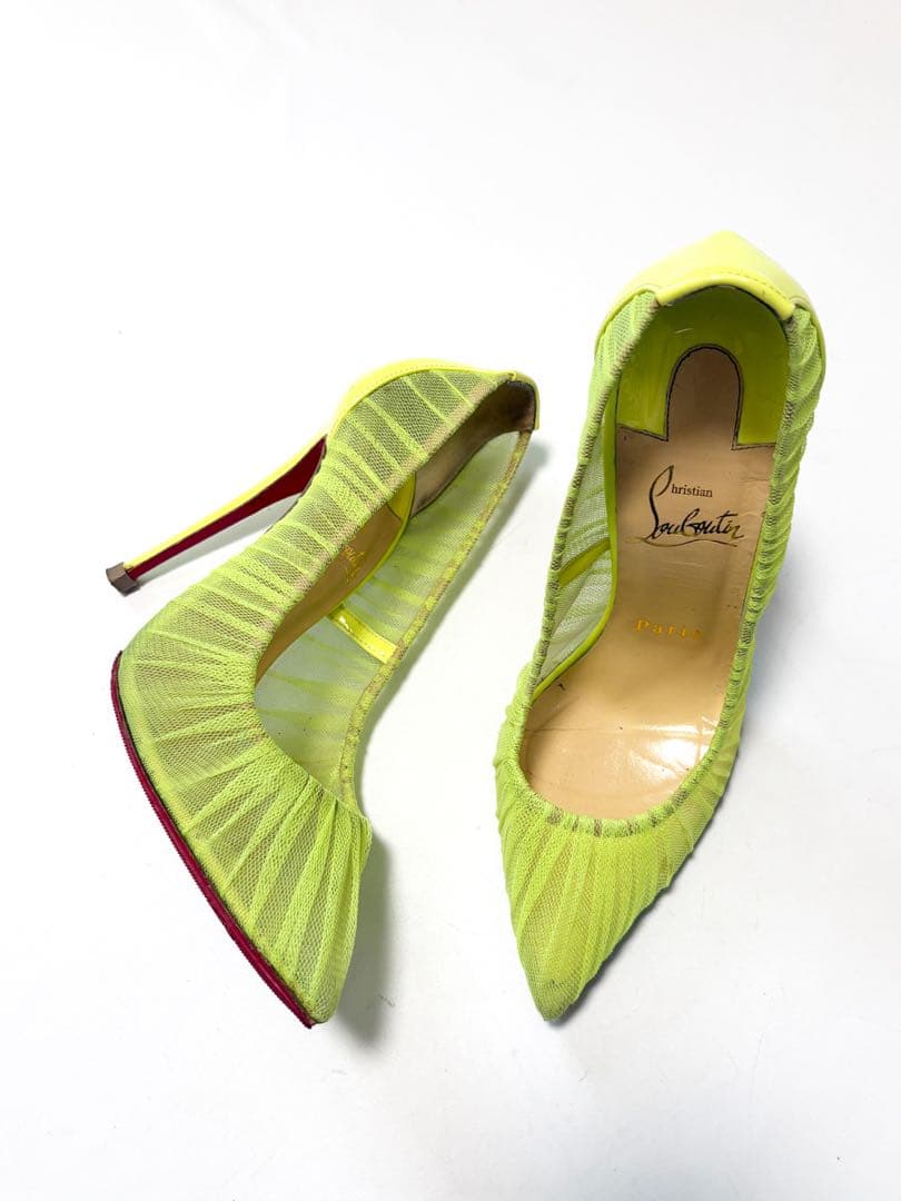 クリスチャン　ルブタン　ヒール パンプス　黄色　37 レース　24cm前後