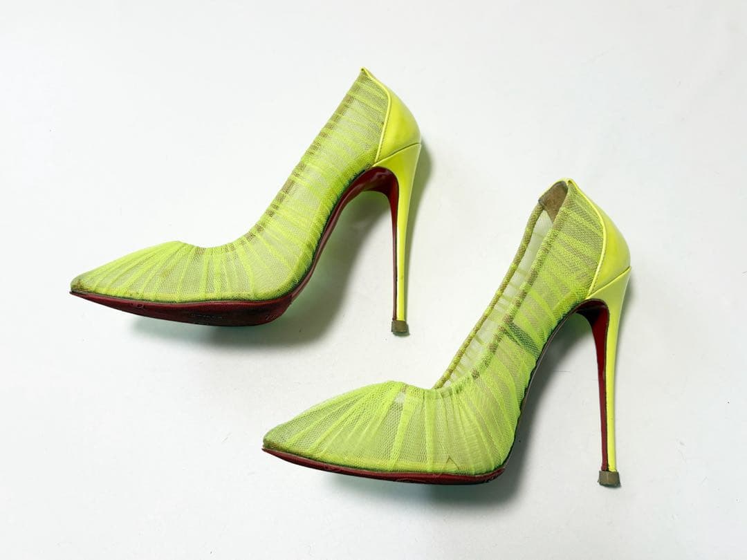 クリスチャン　ルブタン　ヒール パンプス　黄色　37 レース　24cm前後