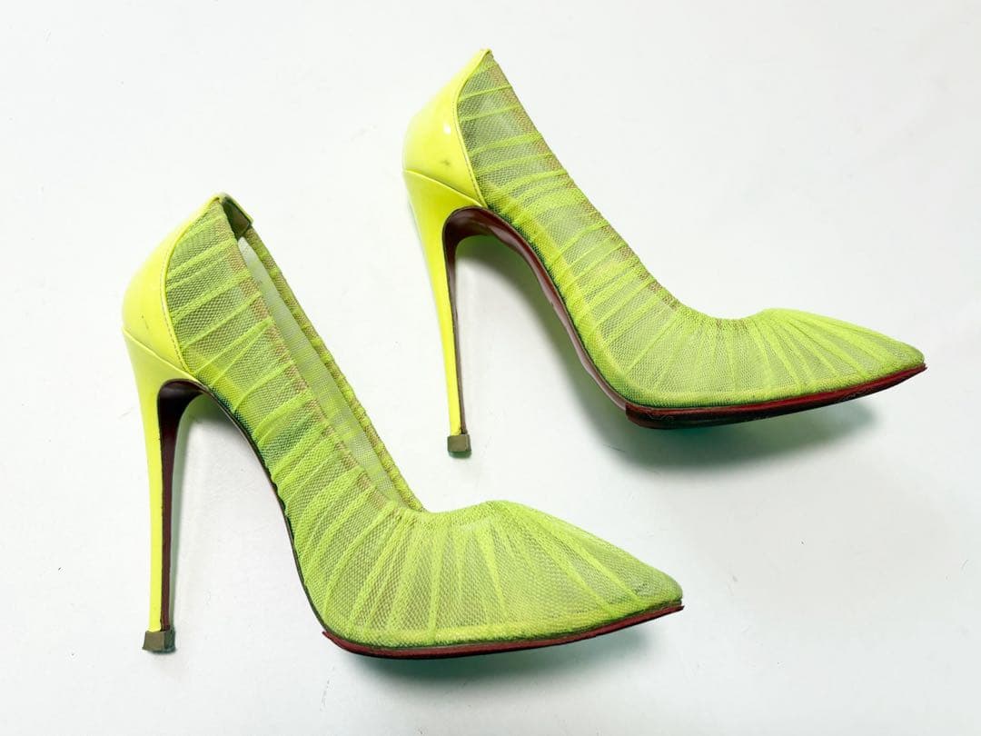 クリスチャン　ルブタン　ヒール パンプス　黄色　37 レース　24cm前後
