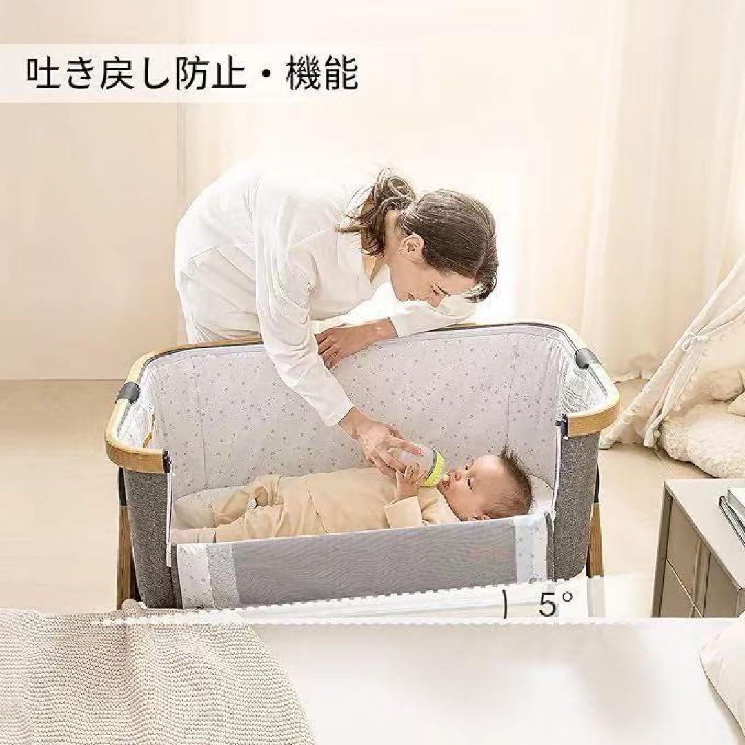 【新品】HZDMJベビーベッド添い寝折りたたみ ハイローベッドグレー