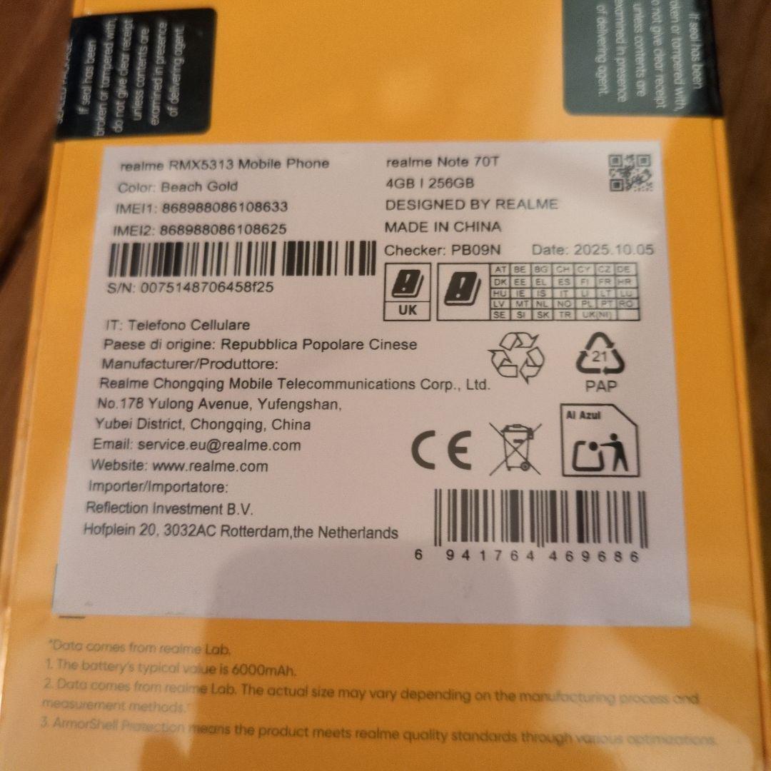 お値下不可！Realme Note 70T 4GB+256GB(ゴールド)