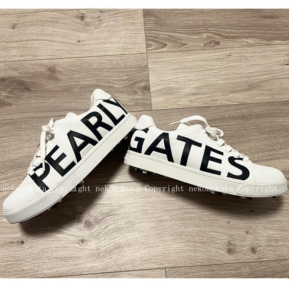 パーリーゲイツ サイドロゴ スパイク シューズ 24.5cm 白 レディース