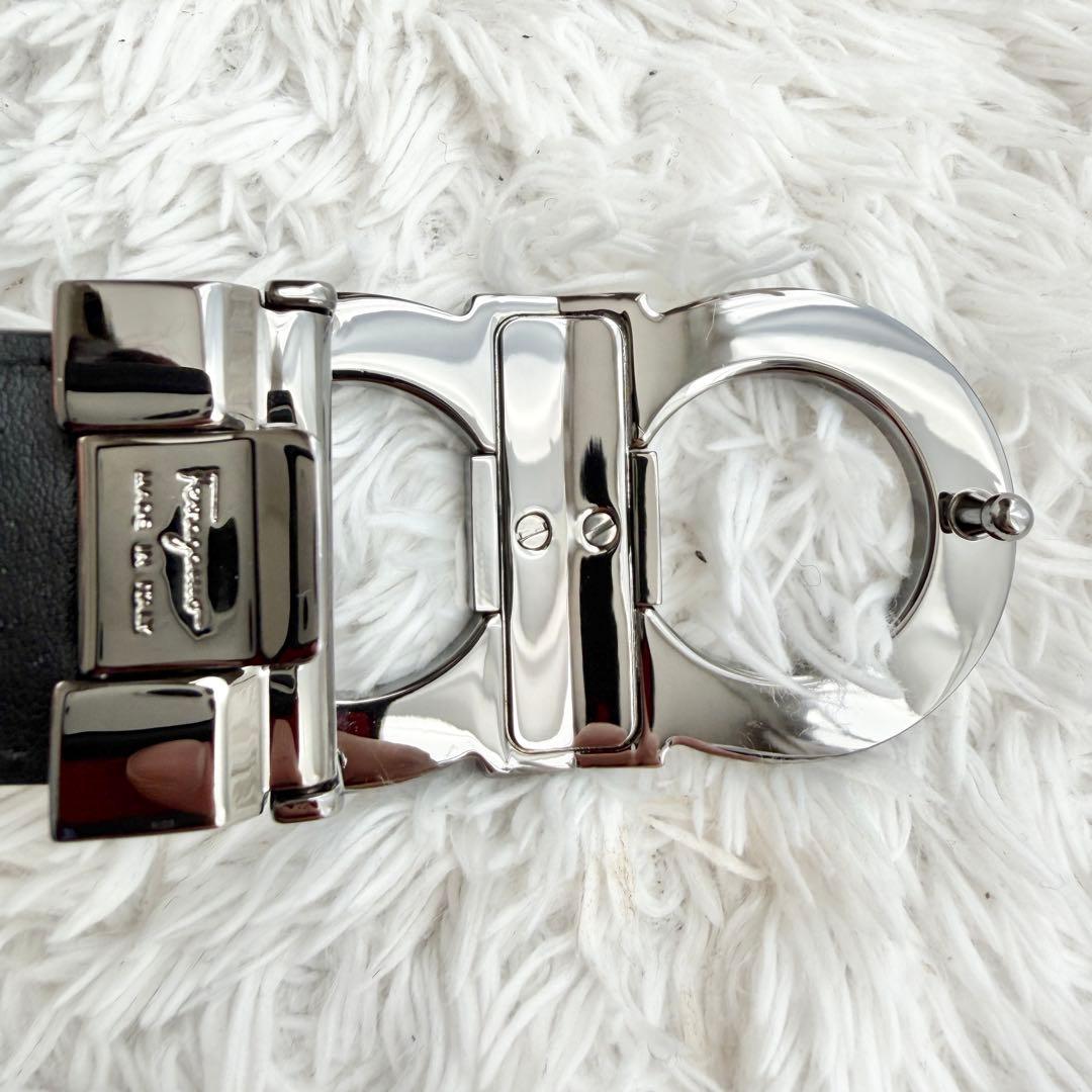 【未使用級極美品】フェラガモ ベルト ダブルガンチーニ ブラック シルバー