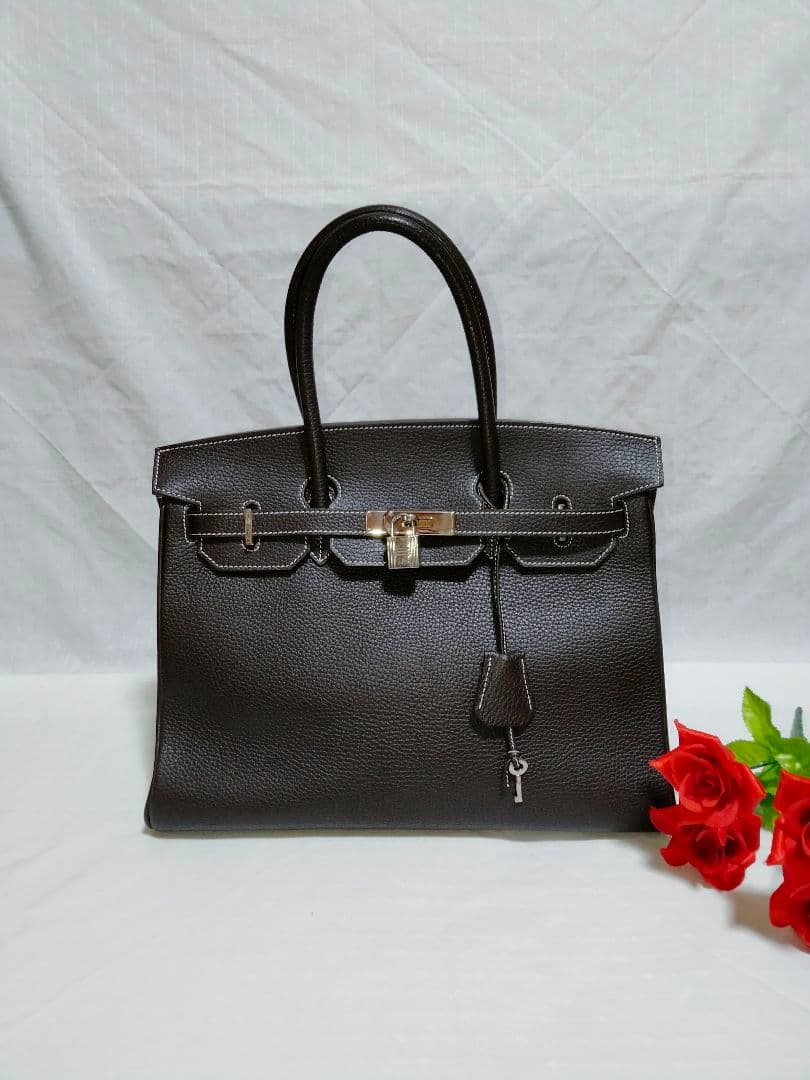 超美品 ハラリ HALLALI ハンドバッグ レザーシボ革 フランス老舗ブランド