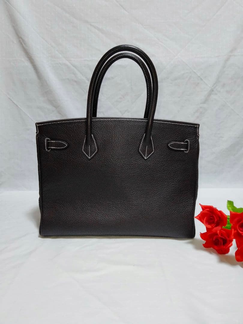 超美品 ハラリ HALLALI ハンドバッグ レザーシボ革 フランス老舗ブランド