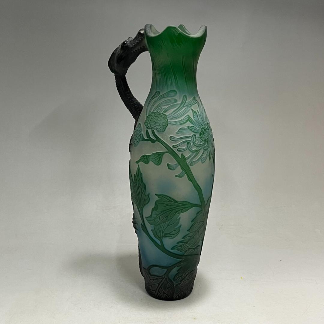 エミール　ガレ風　花瓶　被せガラス　蜥蜴紋　　 高さ30ｃｍ