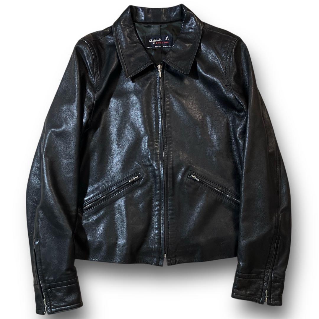 希少 agnes b. フランス レザー ライダース ジャケット アニエスベー