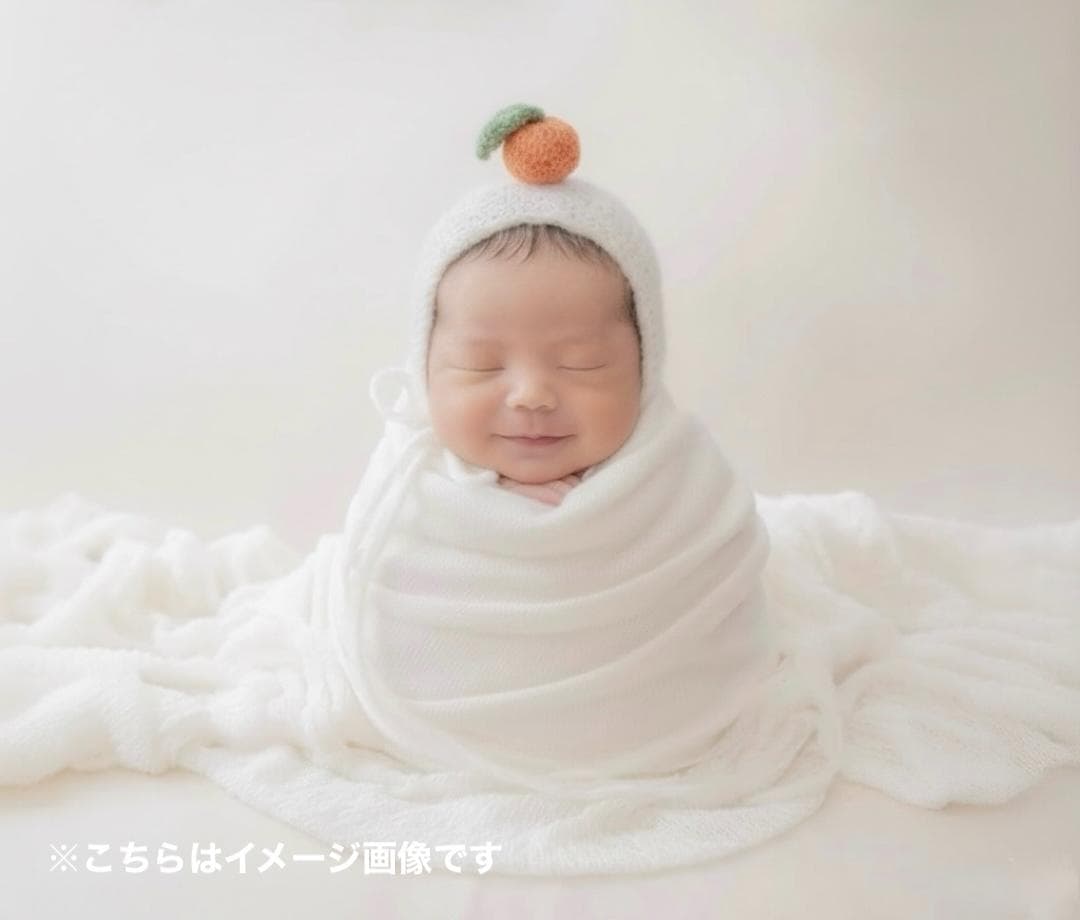 オレンジ♪鏡餅ボンネット 編み込みロンパースセット　ニューボーンフォト撮影衣装
