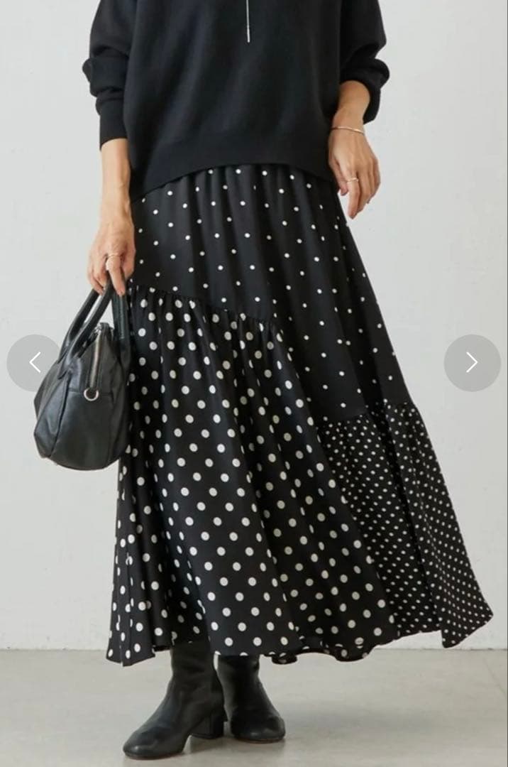 【新品タグ付】BEARDSLEY ドットパッチワークロングスカート