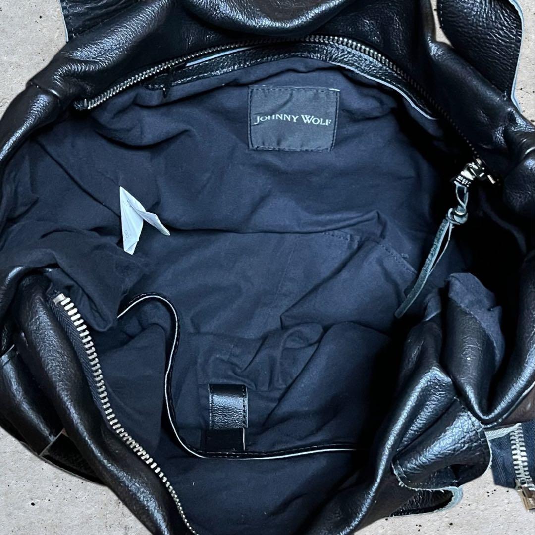 美品　ジョニーウルフ　トートバッグ　A4可　レザー　肩掛け　ブラック　黒