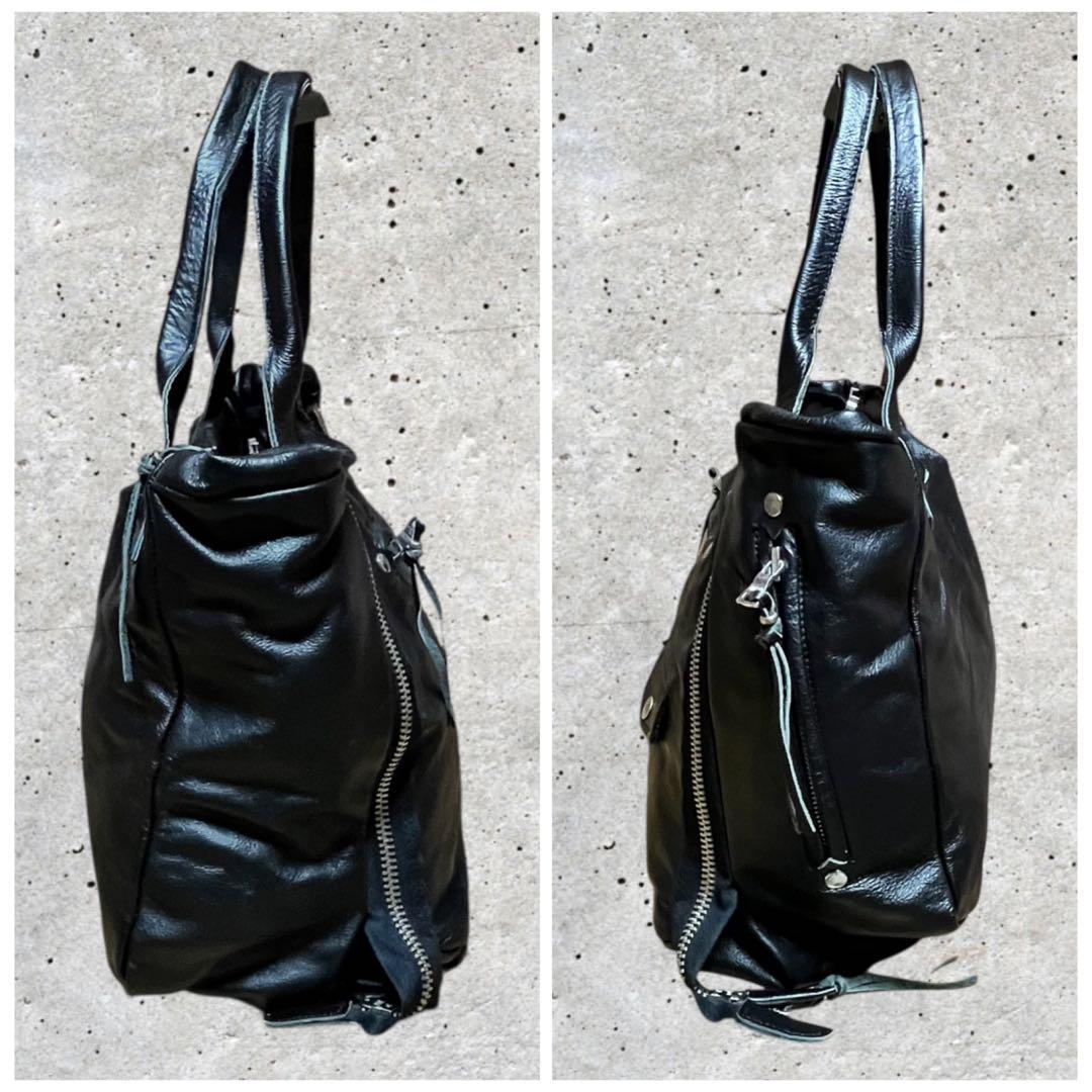 美品　ジョニーウルフ　トートバッグ　A4可　レザー　肩掛け　ブラック　黒