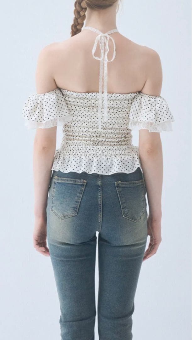 グミ食べたい yilon DOT FRILL BLOUSE