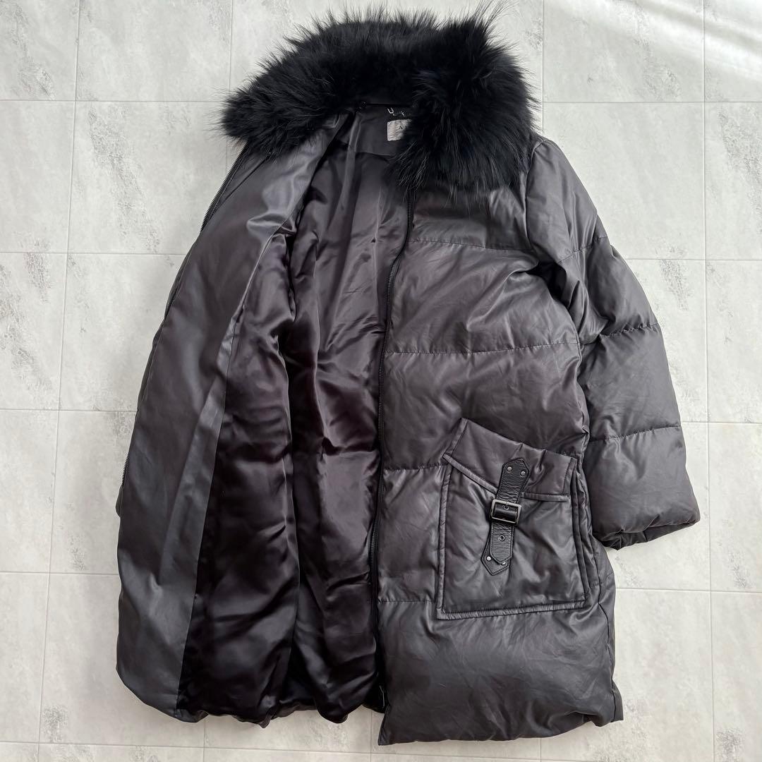 美品アドーアダウンコートラクーンファーダークグレー