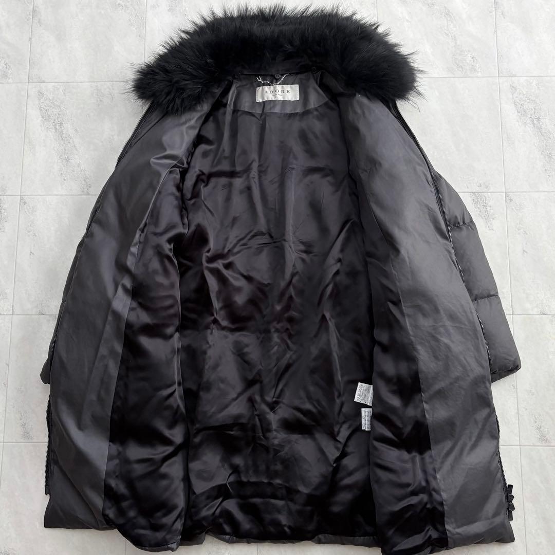 美品アドーアダウンコートラクーンファーダークグレー