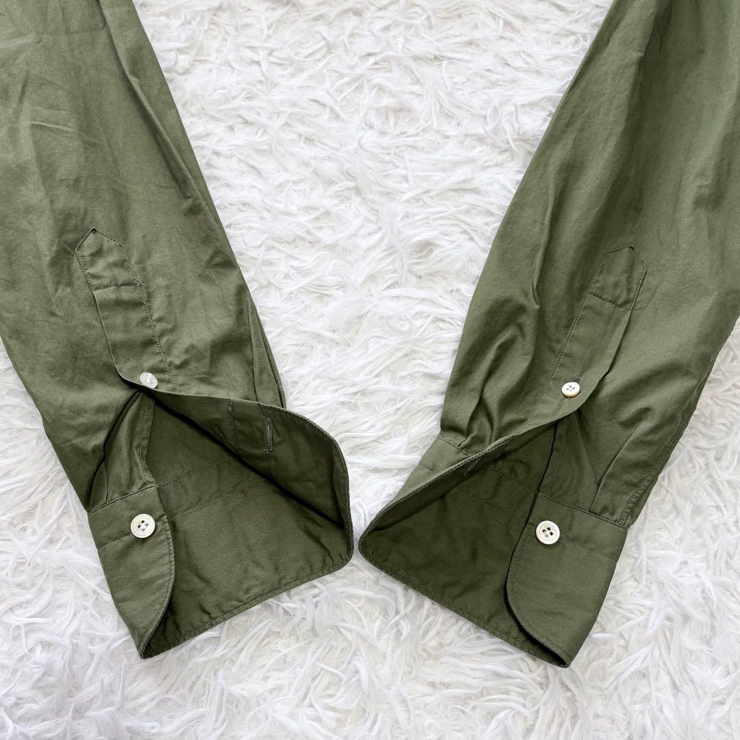 タグ付き未使用✨Finamore ホリゾンタルカラーシャツ コットン オリーブS