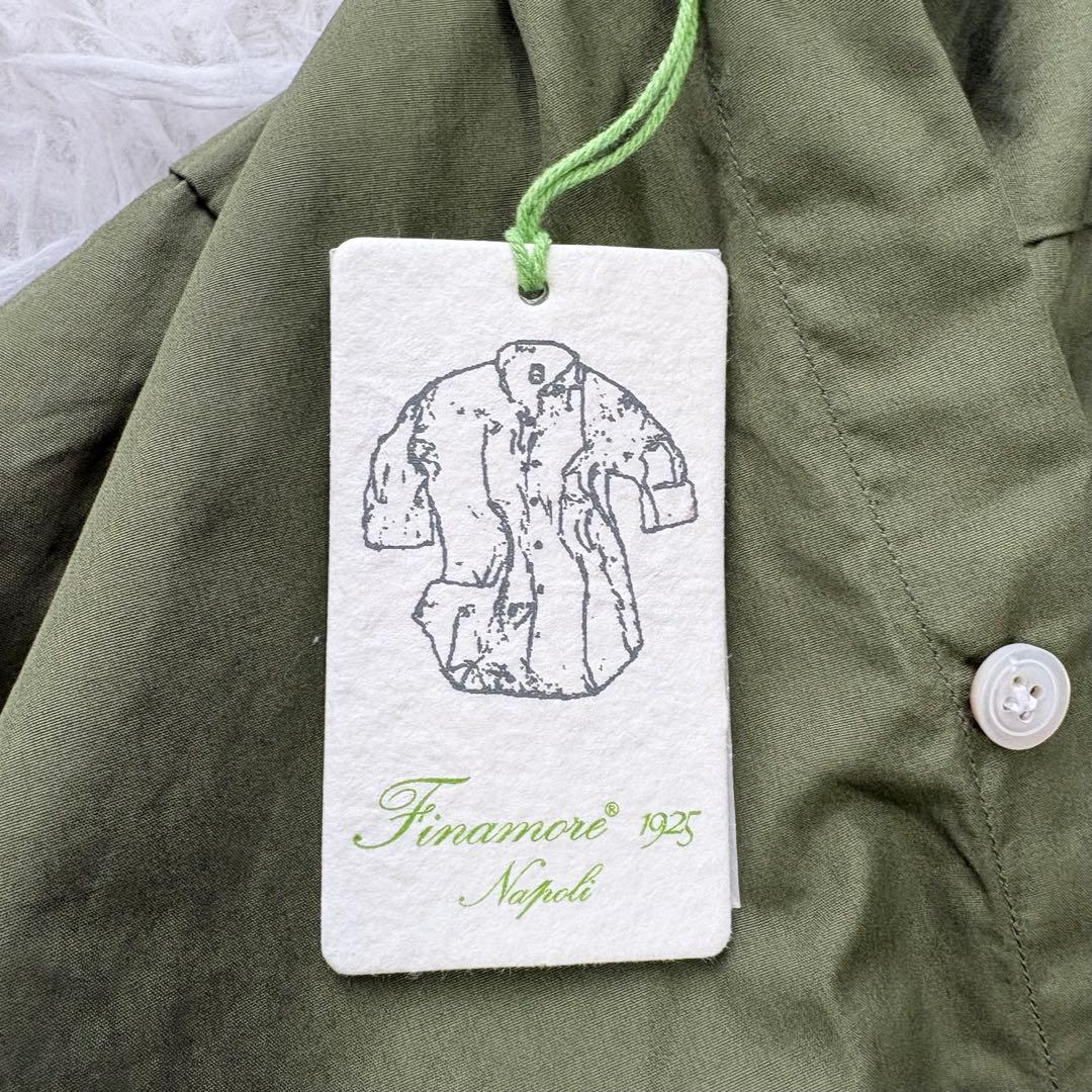 タグ付き未使用✨Finamore ホリゾンタルカラーシャツ コットン オリーブS