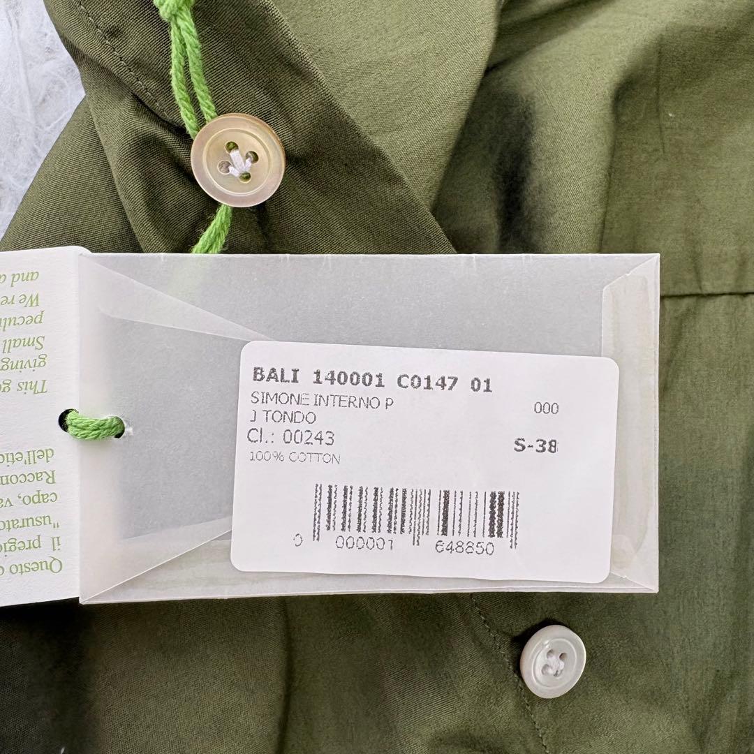 タグ付き未使用✨Finamore ホリゾンタルカラーシャツ コットン オリーブS