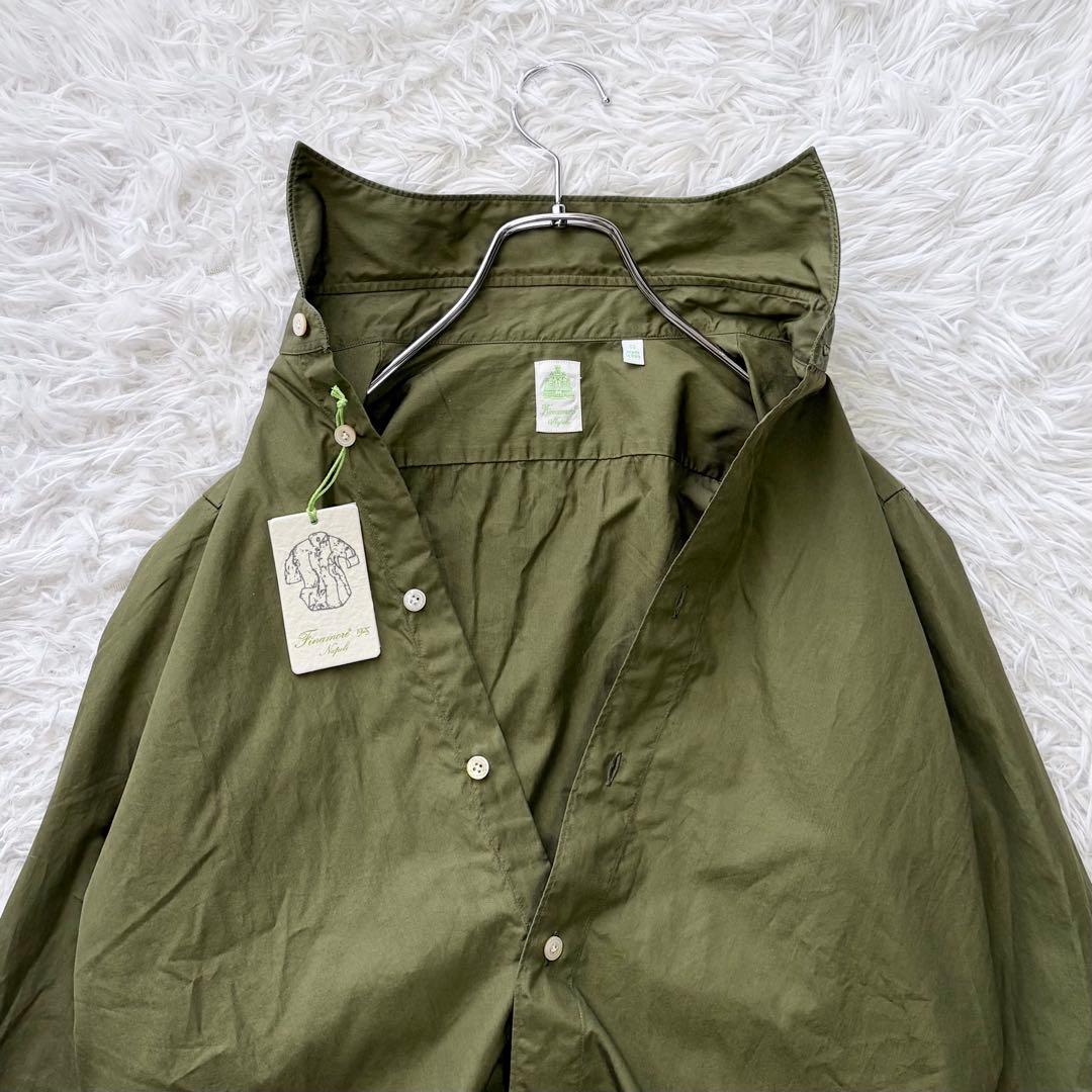 タグ付き未使用✨Finamore ホリゾンタルカラーシャツ コットン オリーブS