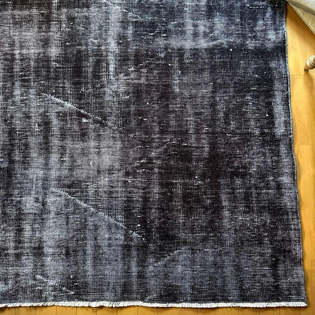 大判151×260 オーバーダイ　ブラックダークグレイ　トルコヴィンテージラグ