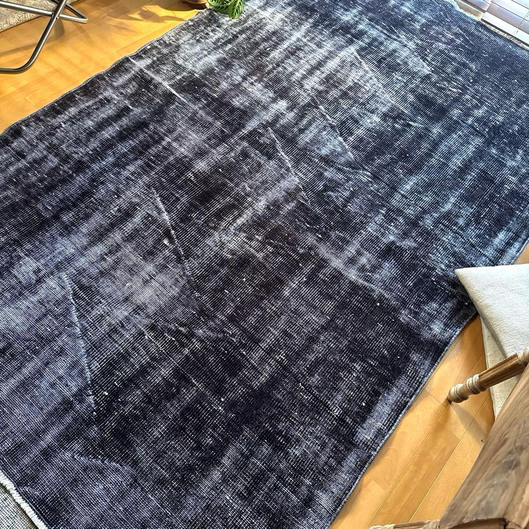 大判151×260 オーバーダイ　ブラックダークグレイ　トルコヴィンテージラグ