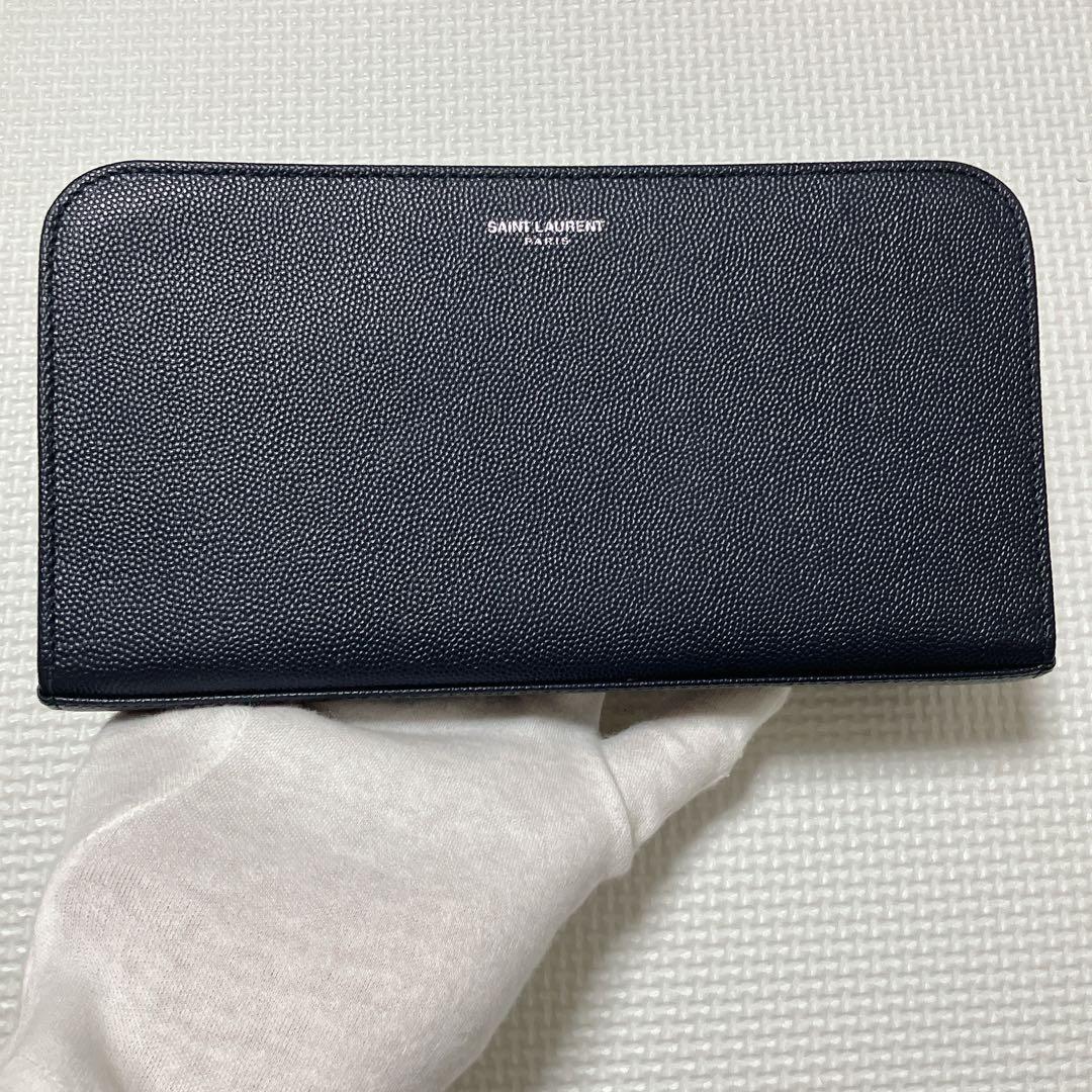 未使用SAINT LAURENTレザーラウンドジップ長財布　ネイビー　箱袋付き