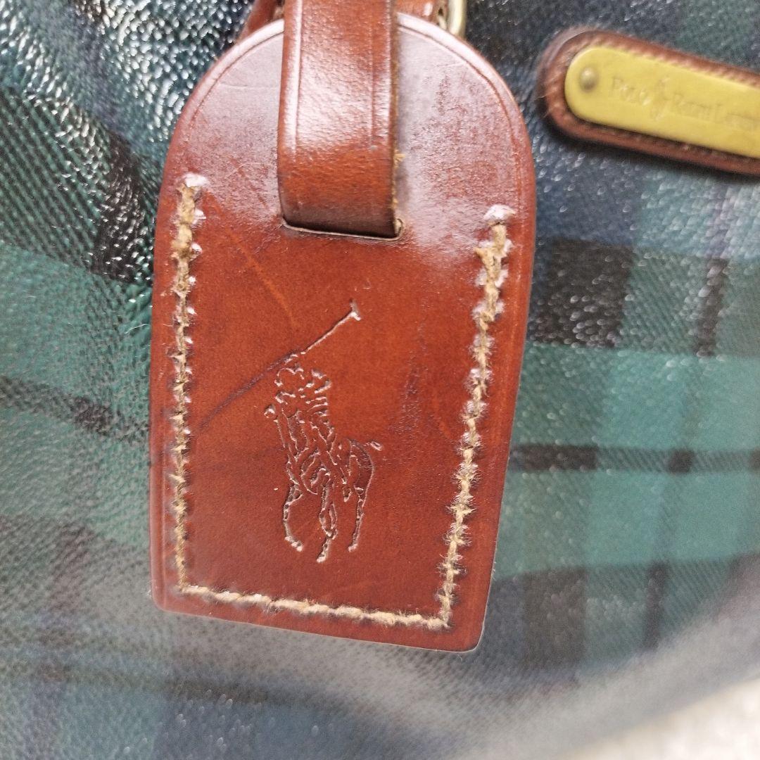 美品 POLO ポロラルフローレン チェック柄バッグ PVC xレザー