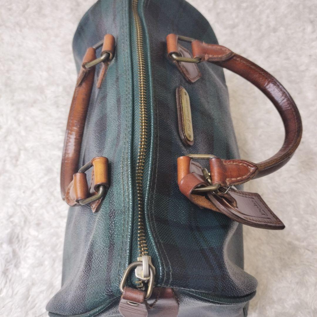 美品 POLO ポロラルフローレン チェック柄バッグ PVC xレザー