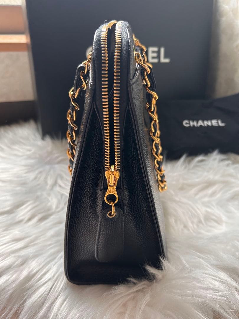 CHANEL キャビアスキン　ダブルチェーンハンドバッグ　ヴィンテージ