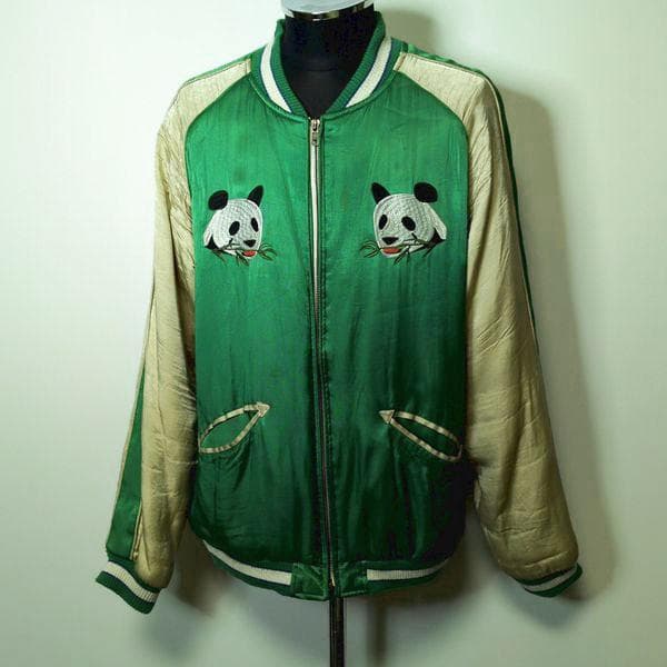 ヒューストン HOUSTON パンダ 刺繍 スカジャン L ジャケット グリーン
