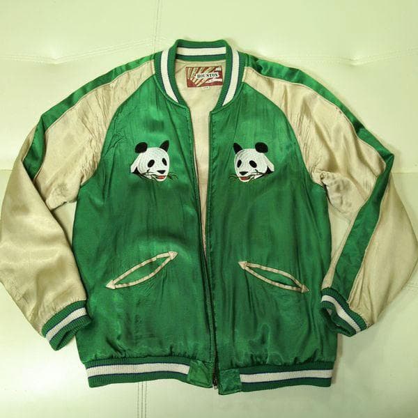 ヒューストン HOUSTON パンダ 刺繍 スカジャン L ジャケット グリーン