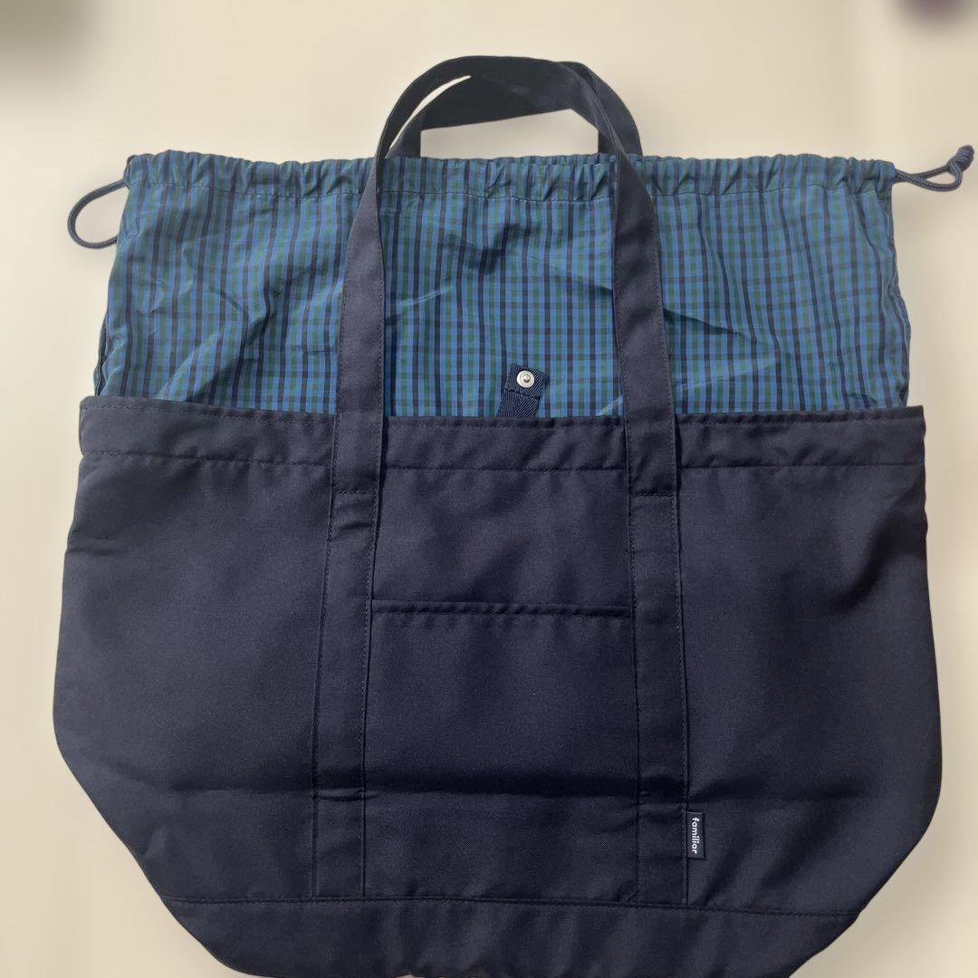 familiar マザーズバッグ ネイビー 青チェック柄　美品