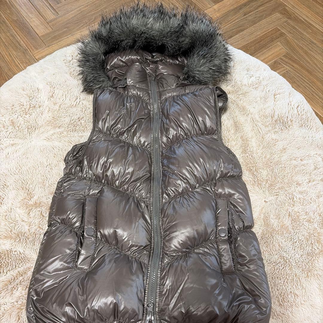 old gap グレー　ダウンベスト ファー付き　グランジ y2k