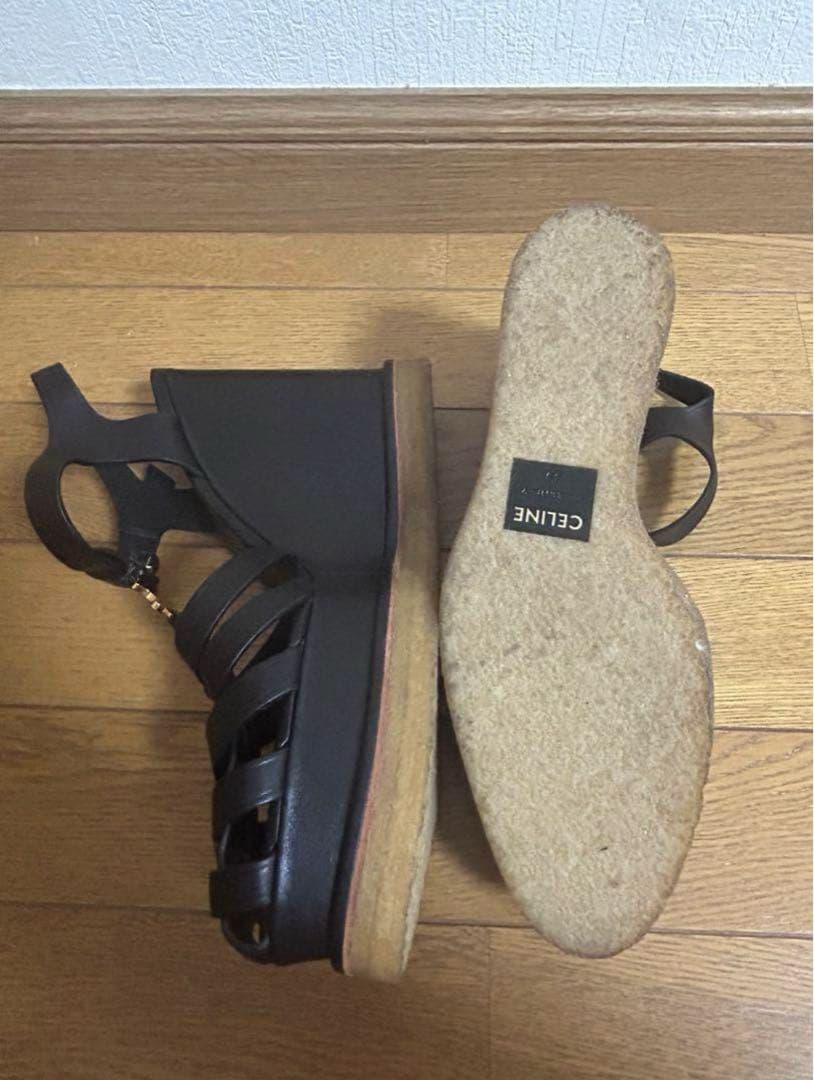 CELINE トリオンフ レザー ウェッジソール サンダル