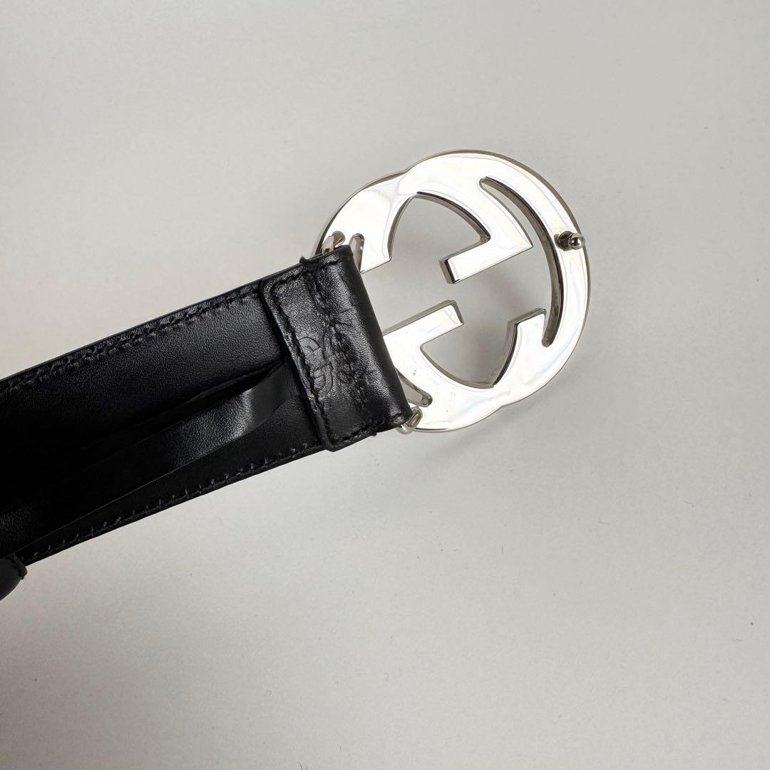 【極美品】GUCCI　インターロッキング シマ　GG　ベルト　ブラック　レザー
