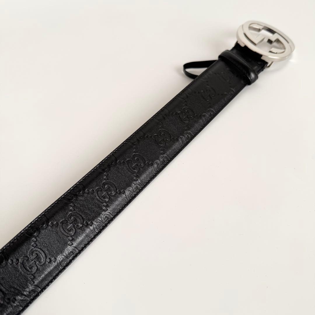 【極美品】GUCCI　インターロッキング シマ　GG　ベルト　ブラック　レザー
