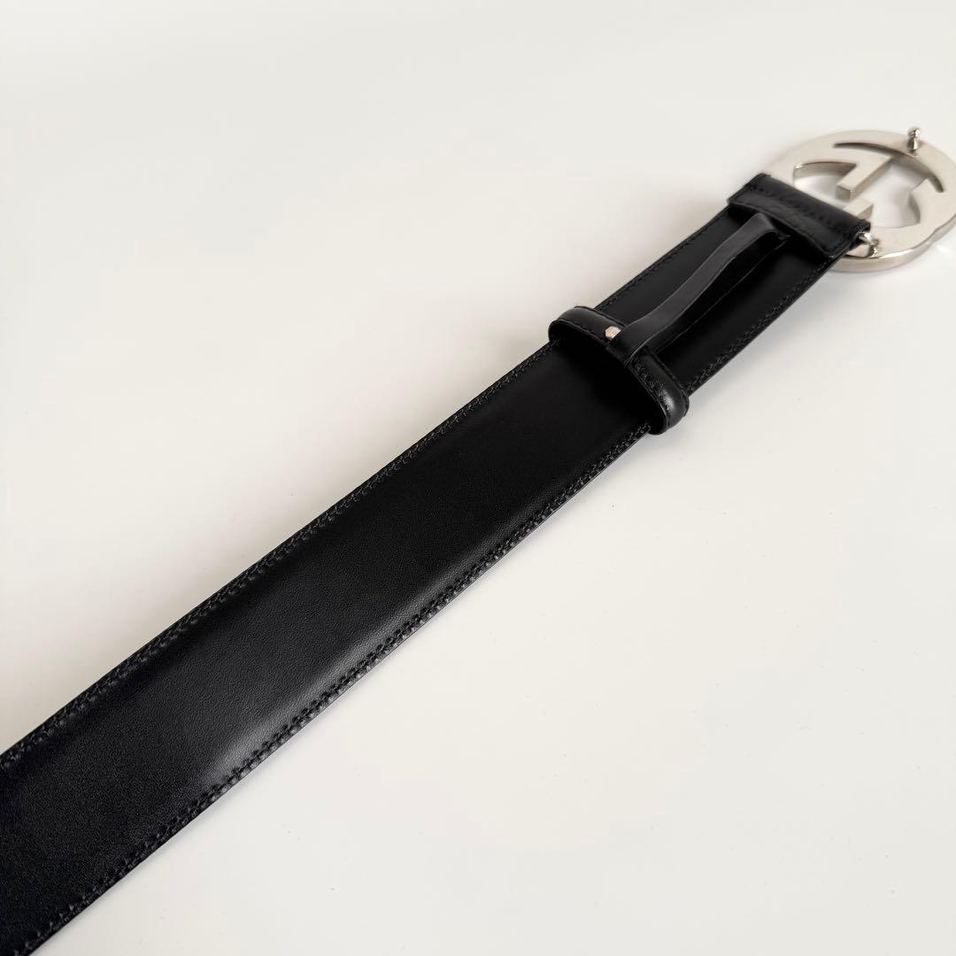 【極美品】GUCCI　インターロッキング シマ　GG　ベルト　ブラック　レザー