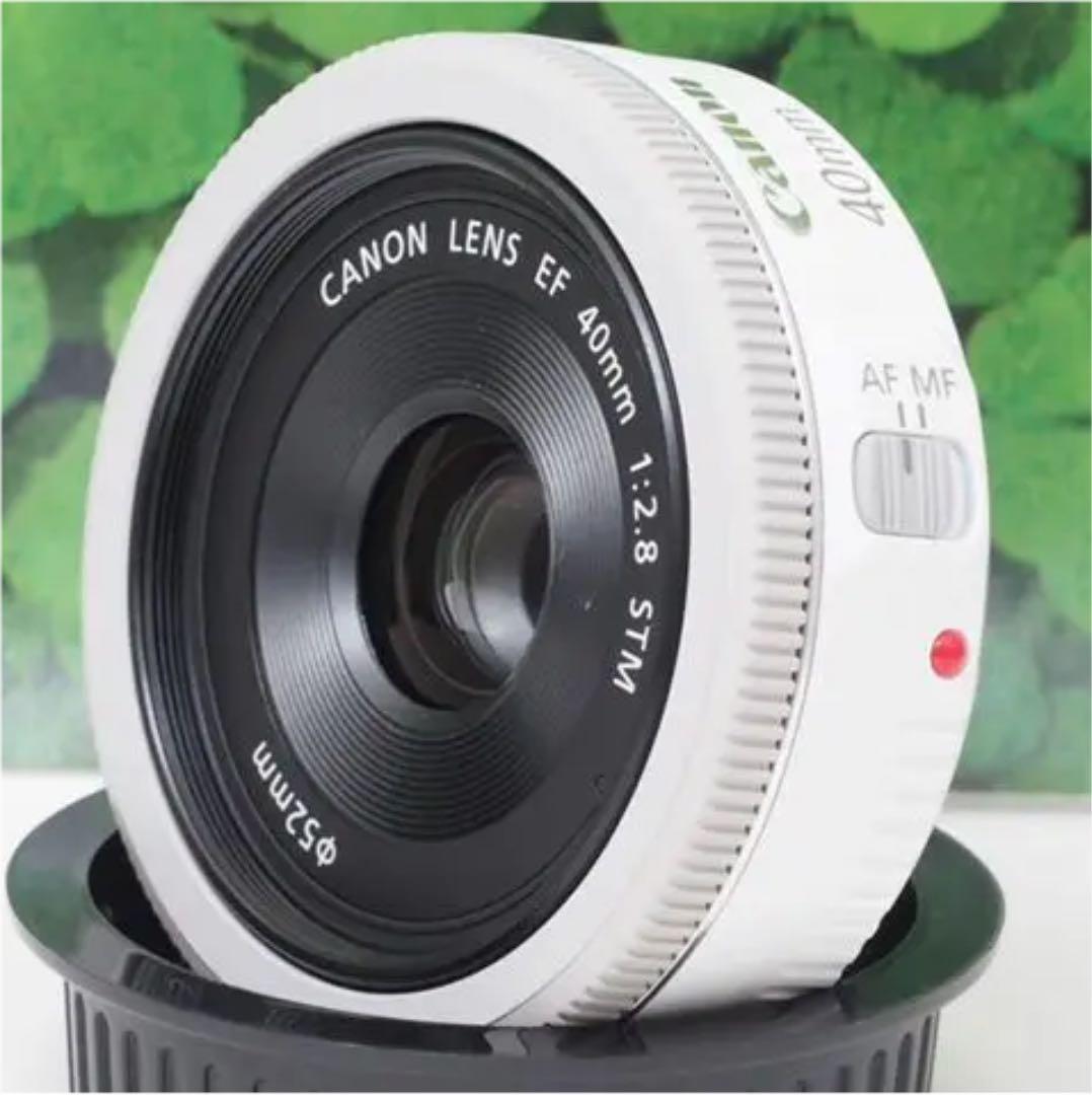 【美品】キヤノンEF40mmf2.8STM❤希少色ホワイト❤背景ぼかしの神レンズ
