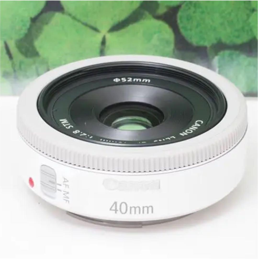 【美品】キヤノンEF40mmf2.8STM❤希少色ホワイト❤背景ぼかしの神レンズ