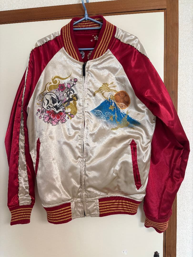 スカジャン 赤 シルバー 刺繍 傾奇者