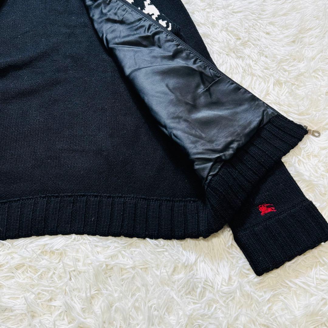 美品✨バーバリーブラックレーベル ニットジャケット 千鳥柄 黒／白 サイズM